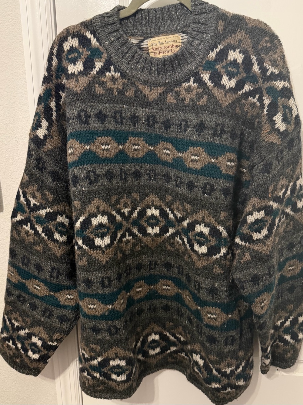 Vintage Abercrombie & Fitch Men's Wool Gray Fair Isle Wool Sweater